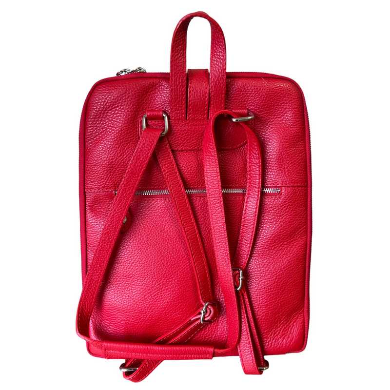 Italian Leather Backpack in Red back
