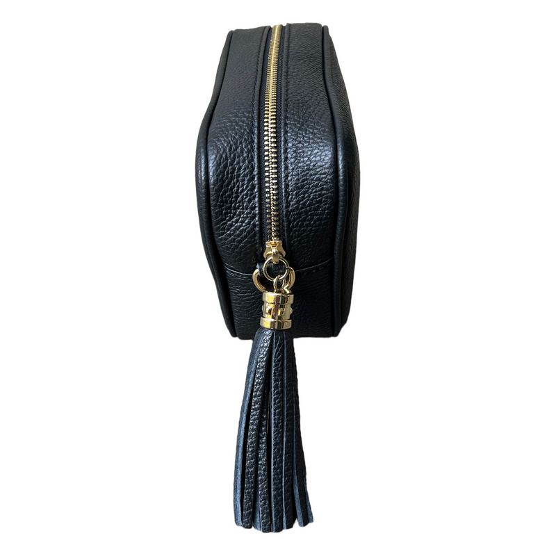 Italian Leather Big Box Bag Black tassel