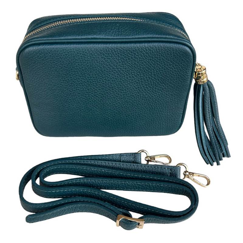 Italian Leather Big Box Bag Dark Teal PS233 with strap