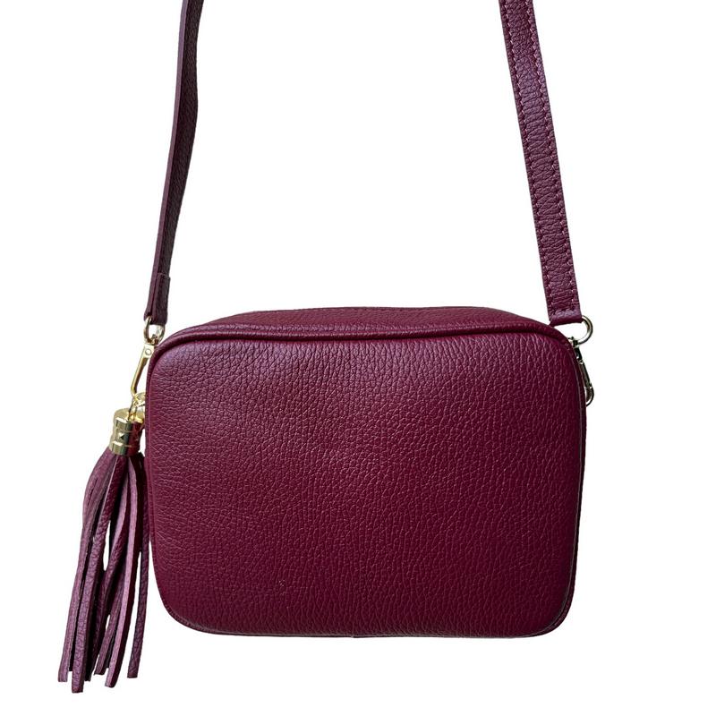 Italian Leather Big Box Bag Plum PS233 hanging