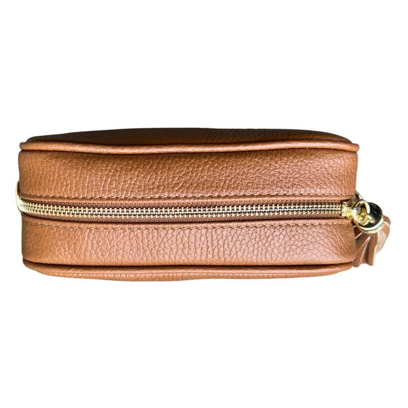 Italian Leather Big Box Bag Tan top zip