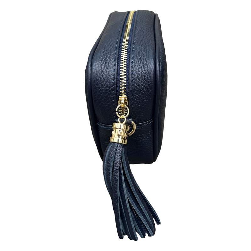 Italian Leather Big Box Bag in Navy PS233 tassel