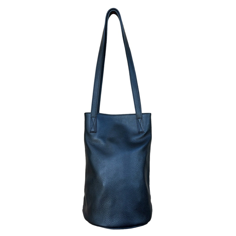 Italian Leather Bucket Bag in Black PM586 main