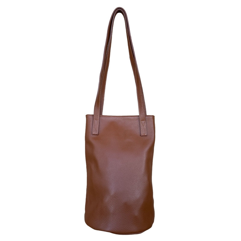 Italian Leather Bucket Bag in Dark Tan PM586 front