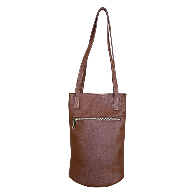 Italian Leather Bucket Bag in Dark Tan PM586 rear