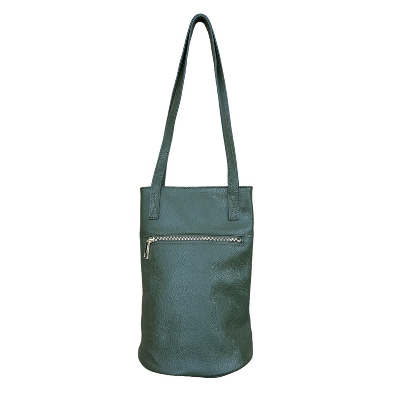 Italian Leather Bucket Bag in Olive Green PM586 rear