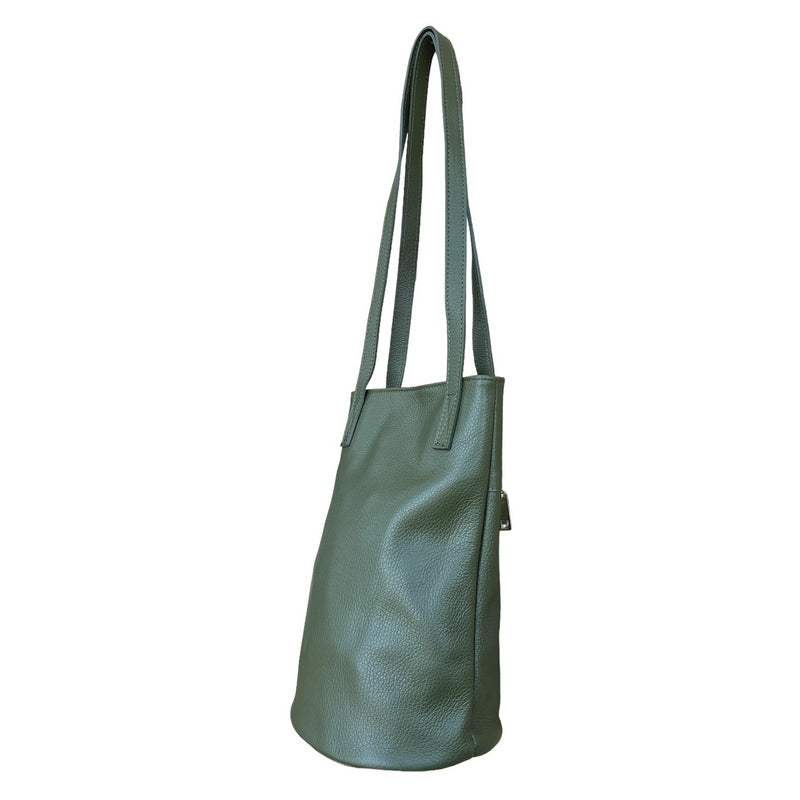 Italian Leather Bucket Bag in Olive Green PM586 side