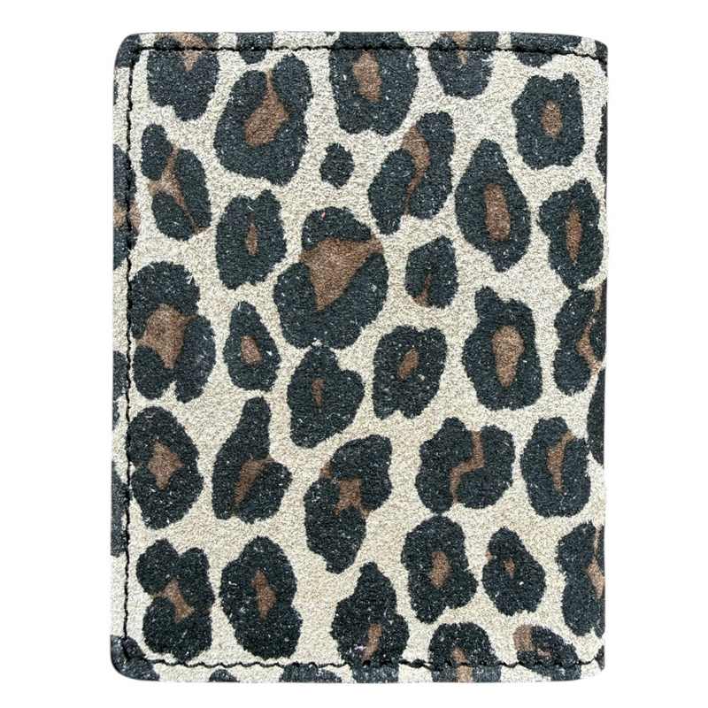 Italian Leather Card Case Matt Leopard Light Taupe rear