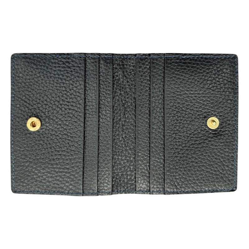 Italian Leather Card Case Navy open