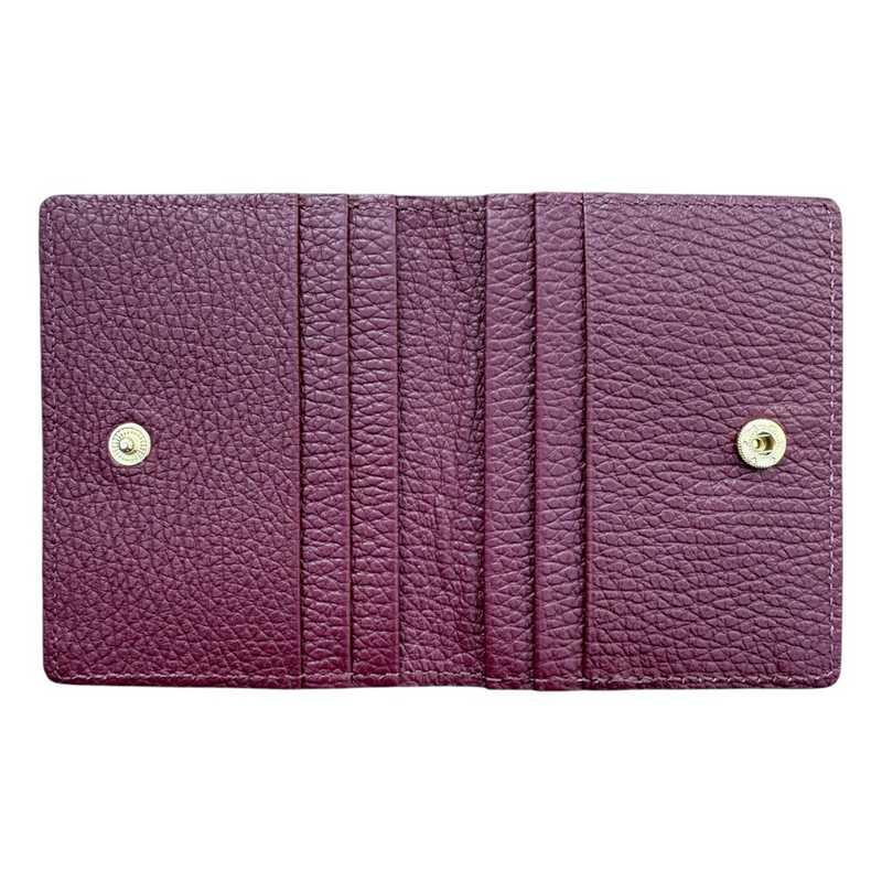 Italian Leather Card Case Red Plum open