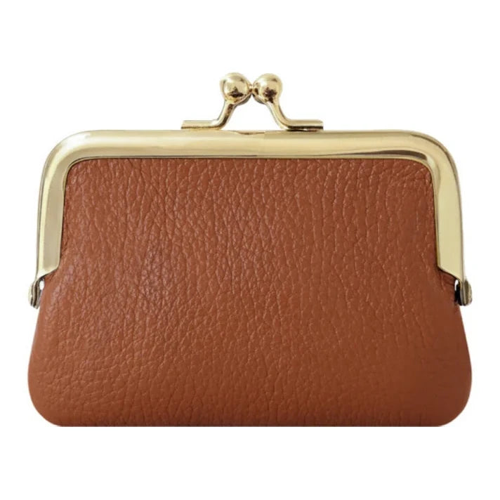 Italian Leather Clip Close Purse PS672 Dark Tan front