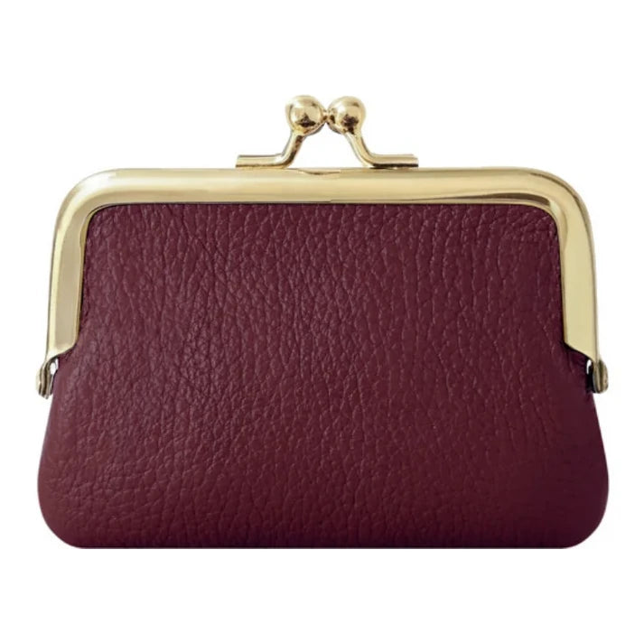 Italian Leather Clip Close Purse PS672 Red Plum front