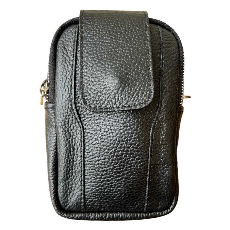 Italian Leather Cross-Body Camera Bag in Black front