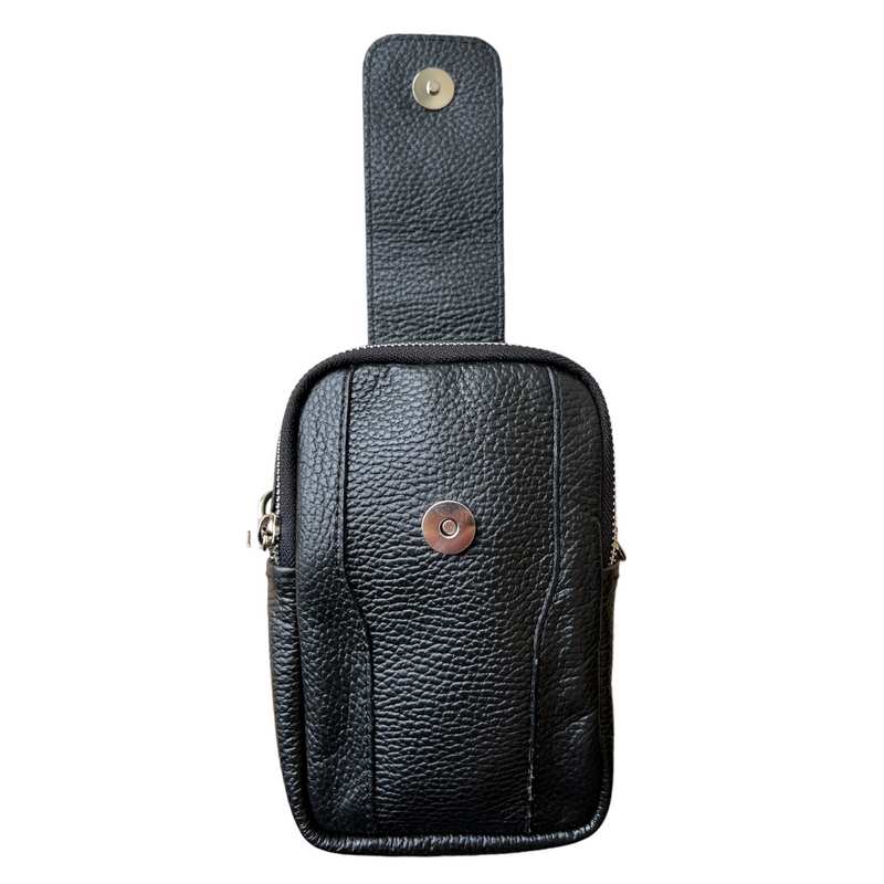 Italian Leather Cross-Body Camera Bag in Black open
