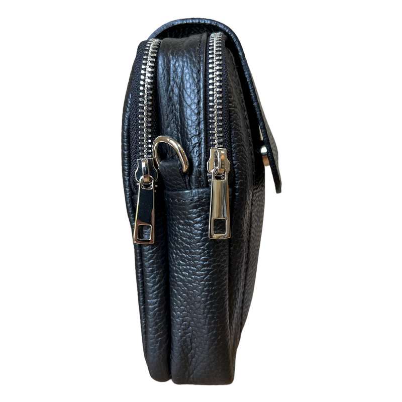 Italian Leather Cross-Body Camera Bag in Black side