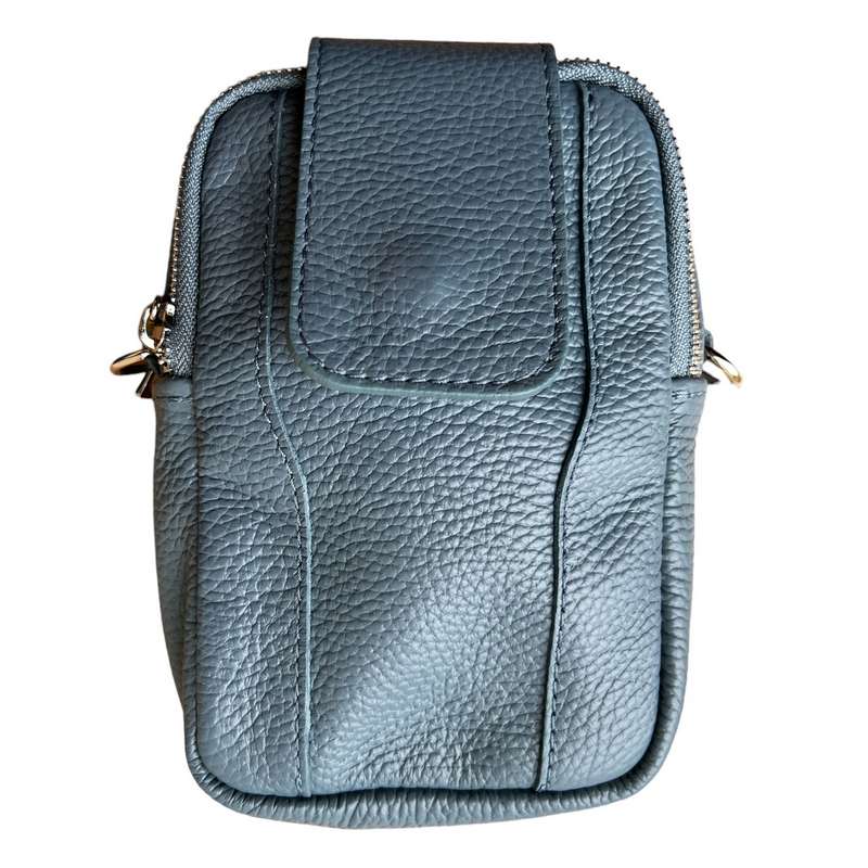 Italian Leather Cross-Body Camera Bag in Denim front