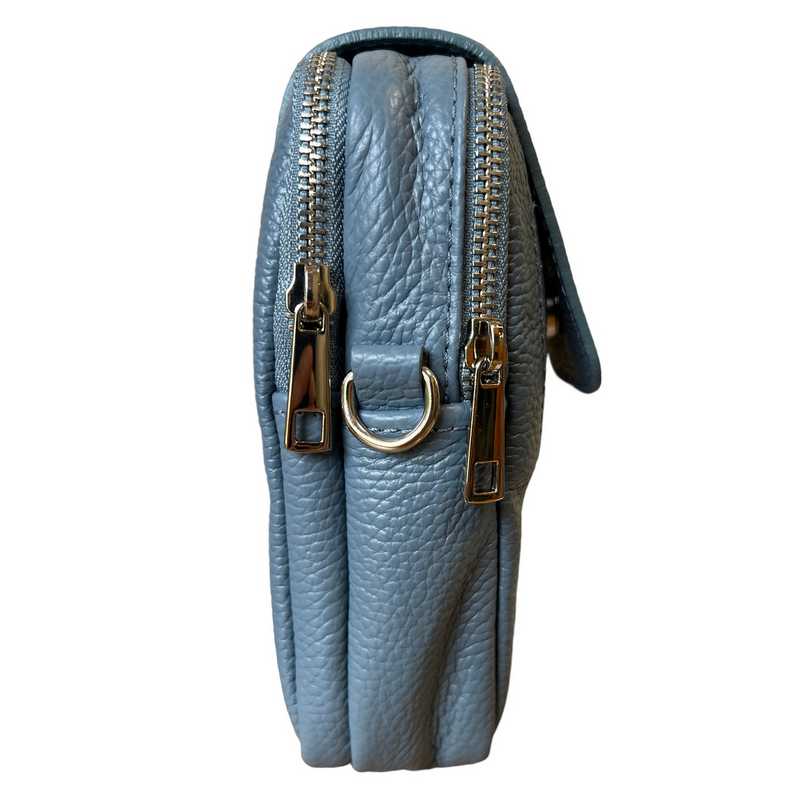 Italian Leather Cross-Body Camera Bag in Denim side