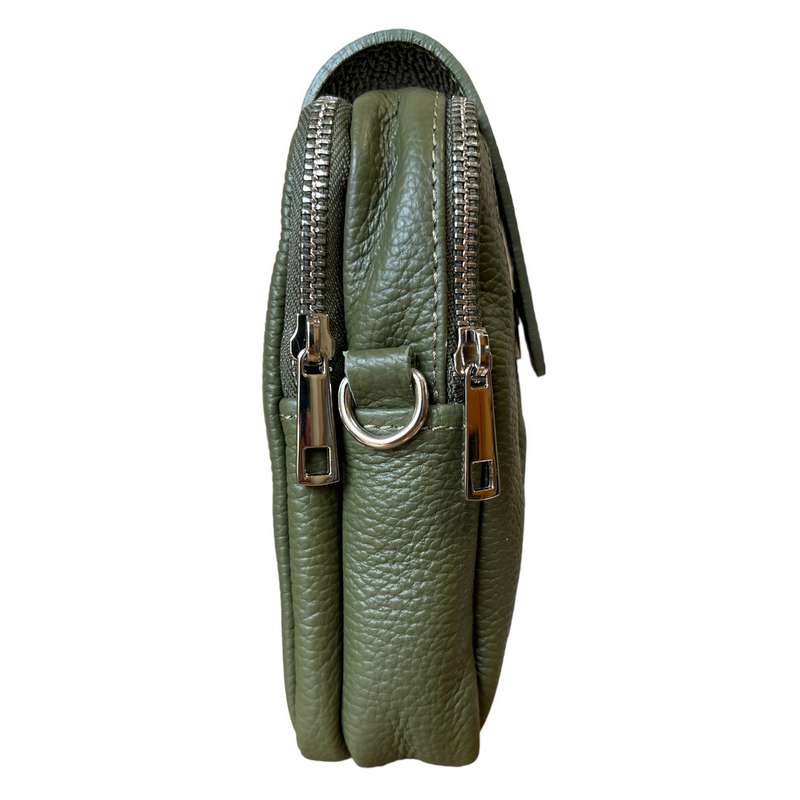 Italian Leather Cross-Body Camera Bag in Olive Green side