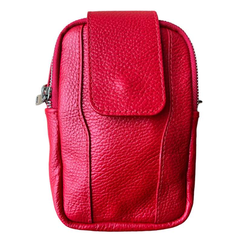 Italian Leather Cross-Body Camera Bag in Red front
