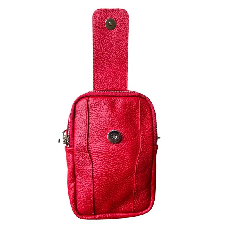 Italian Leather Cross-Body Camera Bag in Red open