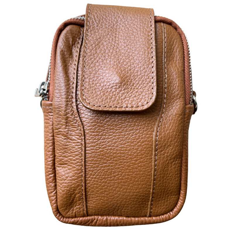 Italian Leather Cross-Body Camera Bag in Tan front