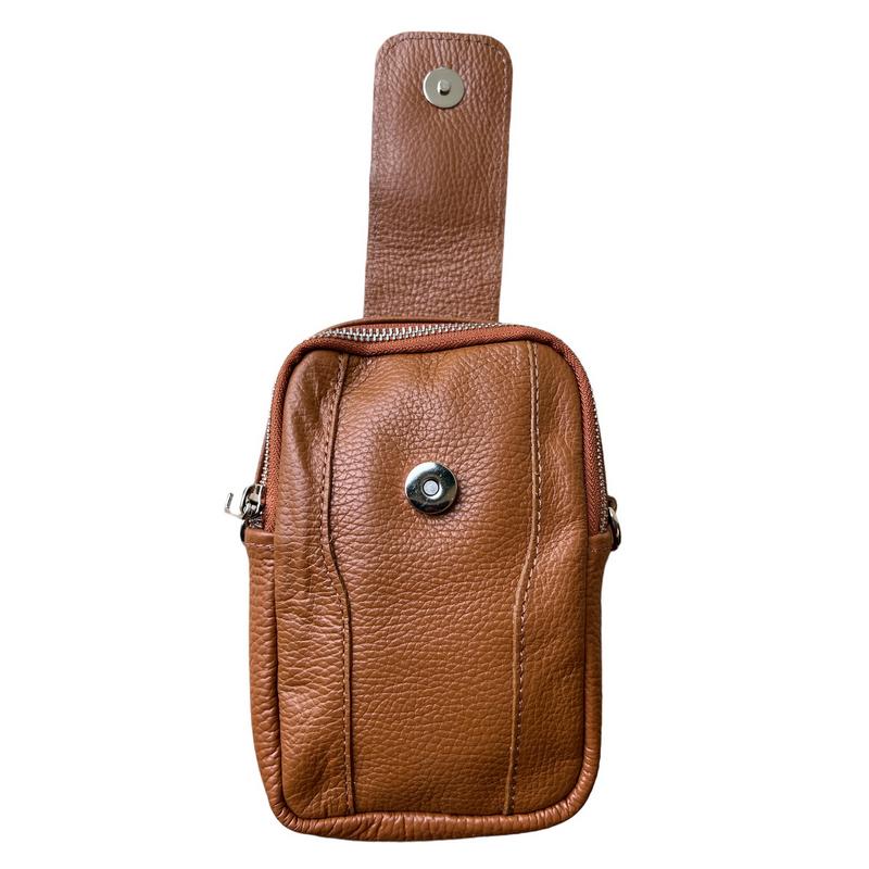 Italian Leather Cross-Body Camera Bag in Tan open