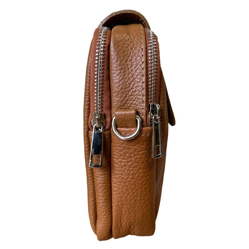 Italian Leather Cross-Body Camera Bag in Tan side