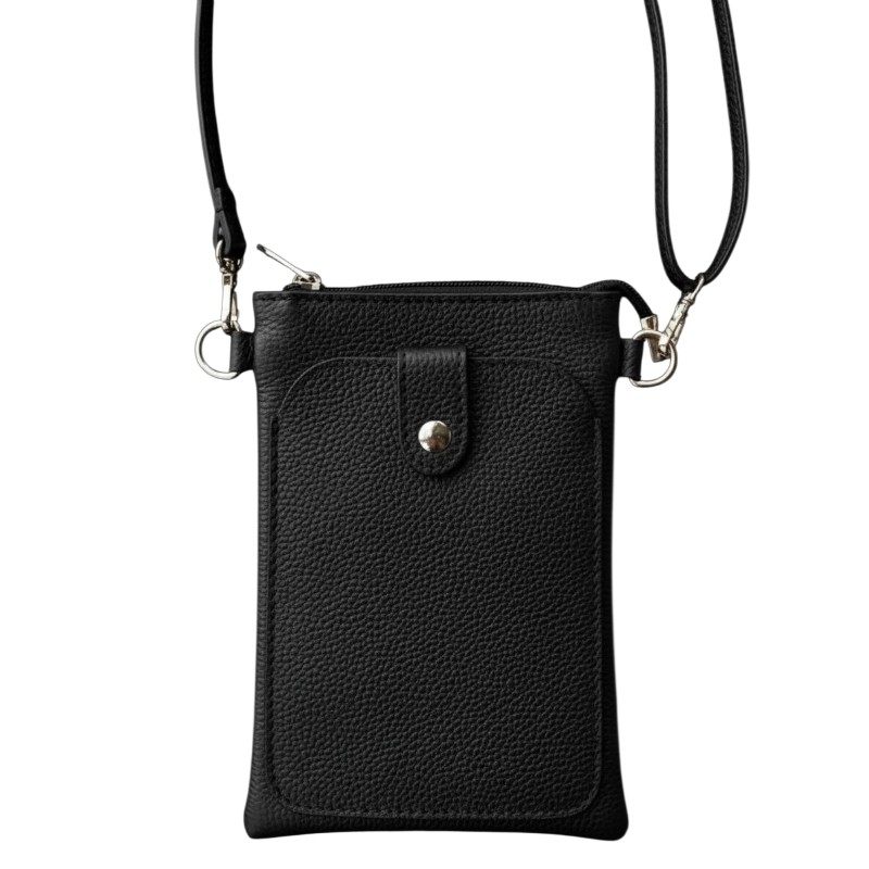 Italian Leather Cross-body Bag Tall in Black PS522 detail