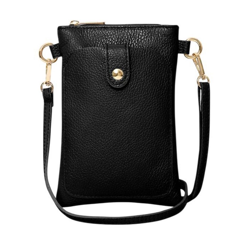 Italian Leather Cross-body Bag Tall in Black PS522 front