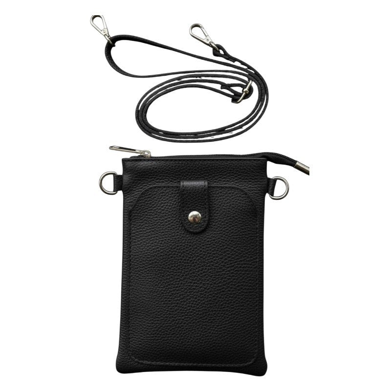Italian Leather Cross-body Bag Tall in Black PS522 strap detached