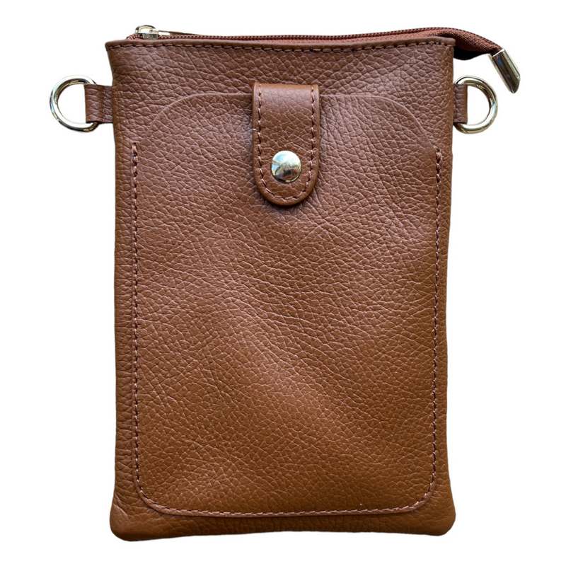 Italian Leather Crossbody Bag in Dark Tan PS522 front