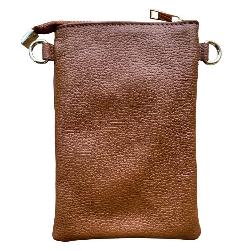 Italian Leather Crossbody Bag in Dark Tan PS522 rear