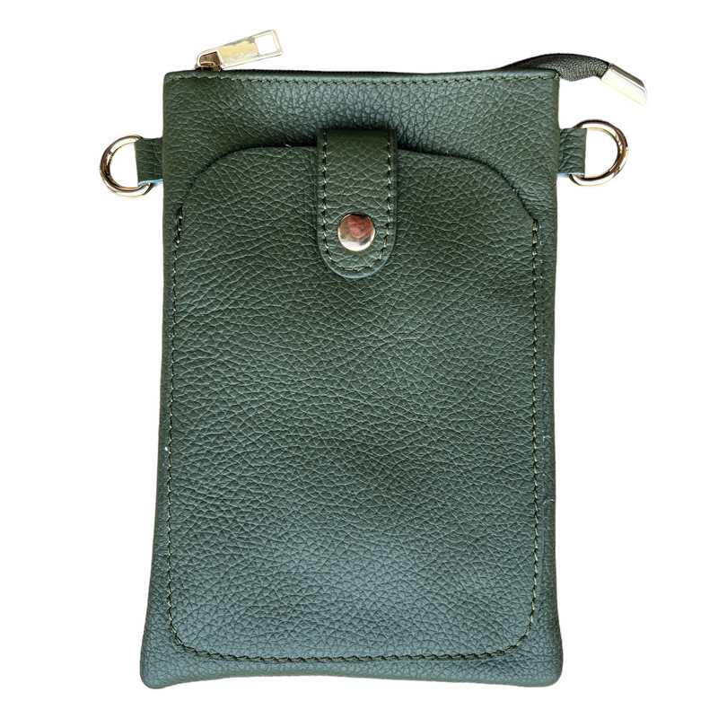 Italian Leather Crossbody Bag in Olive Green PS522 front