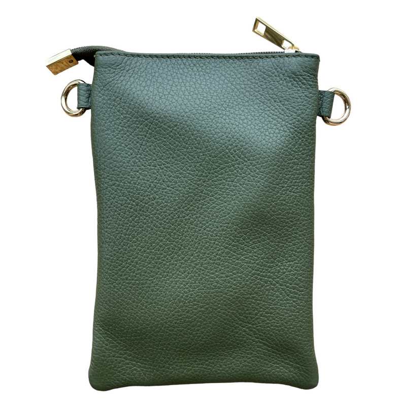 Italian Leather Crossbody Bag in Olive Green PS522 rear