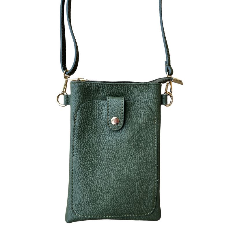 Italian Leather Crossbody Bag in Olive Green PS522 with strap cropped