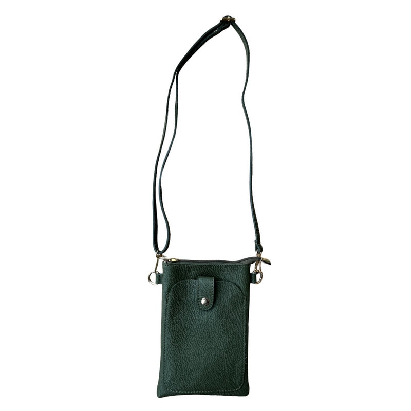 Italian Leather Crossbody Bag in Olive Green PS522 with strap full
