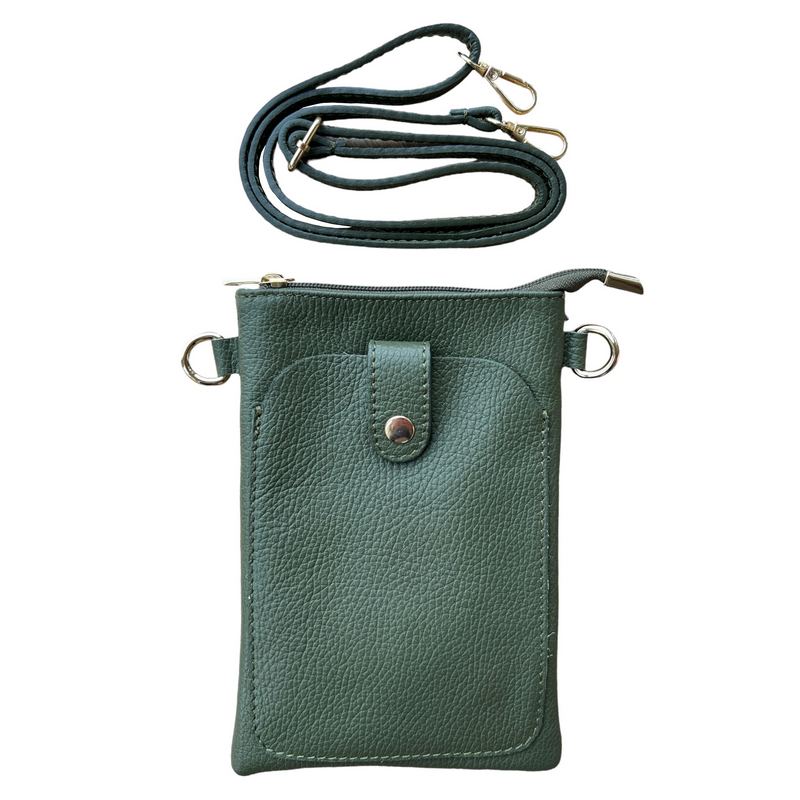 Italian Leather Crossbody Bag in Olive Green PS522 with strap separate