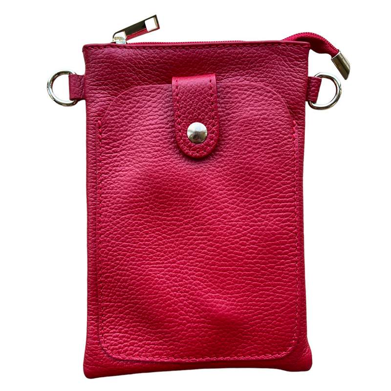 Italian Leather Crossbody Bag in Red PS522 front