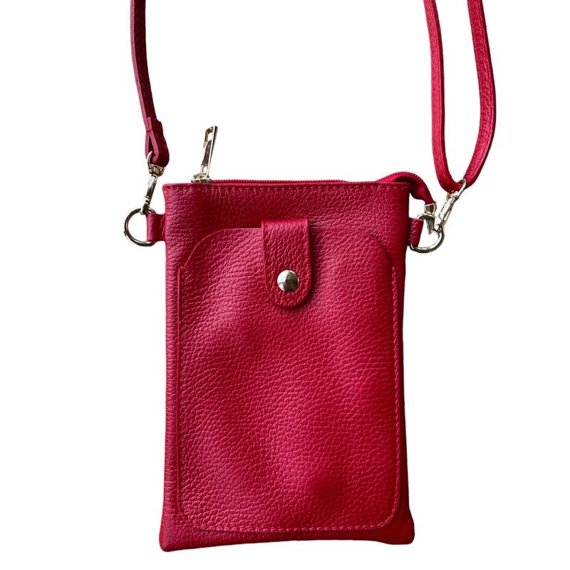 Italian Leather Crossbody Bag in Red PS522 with strap cropped