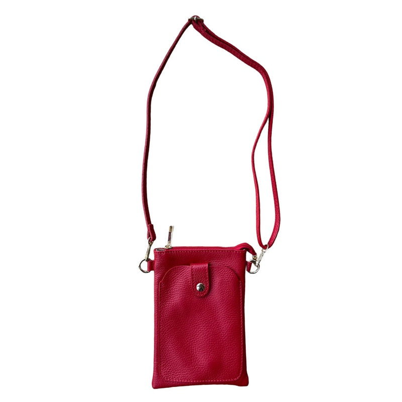 Italian Leather Crossbody Bag in Red PS522 with strap full