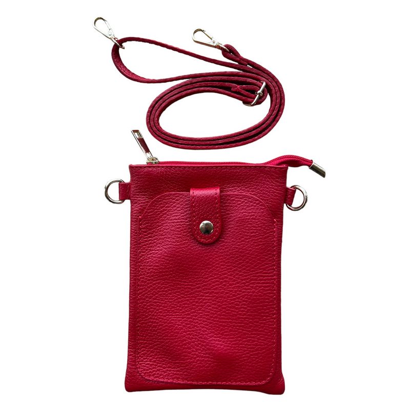 Italian Leather Crossbody Bag in Red PS522 with strap separate
