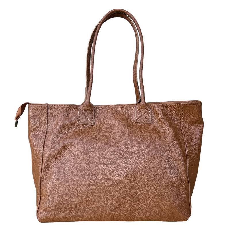 Italian Leather Expandable Tote Bag in Dark Tan PL454 expanded