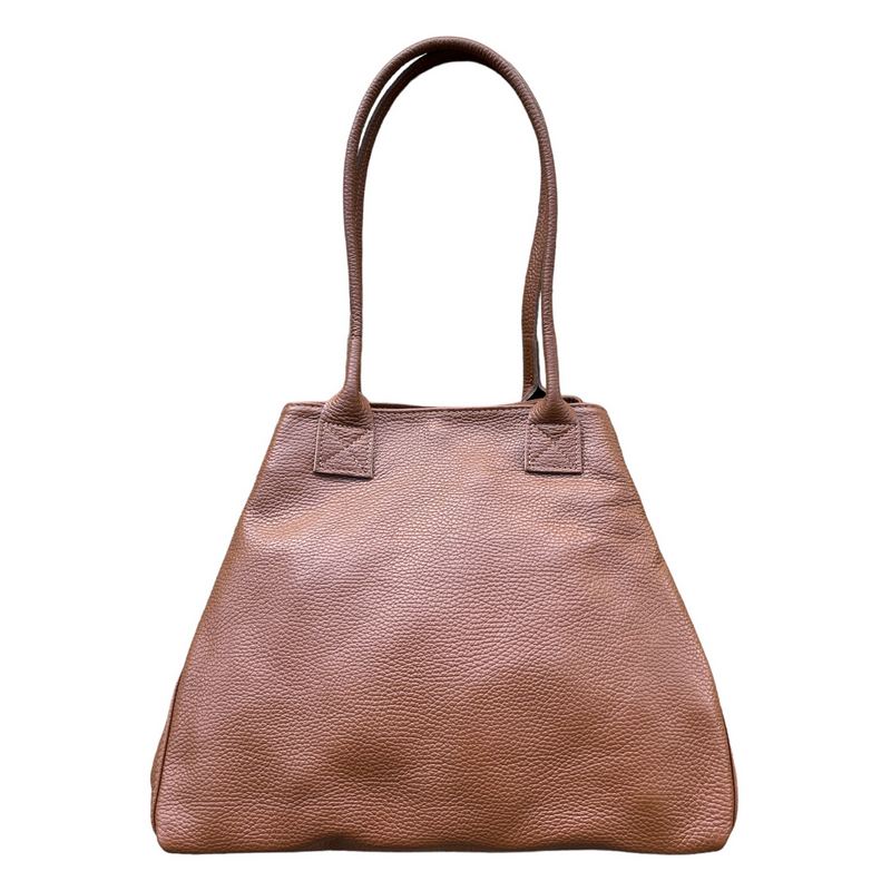 Italian Leather Expandable Tote Bag in Dark Tan PL454 front