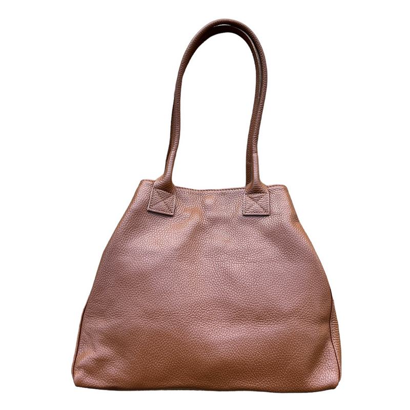 Italian Leather Expandable Tote Bag in Dark Tan PL454 rear