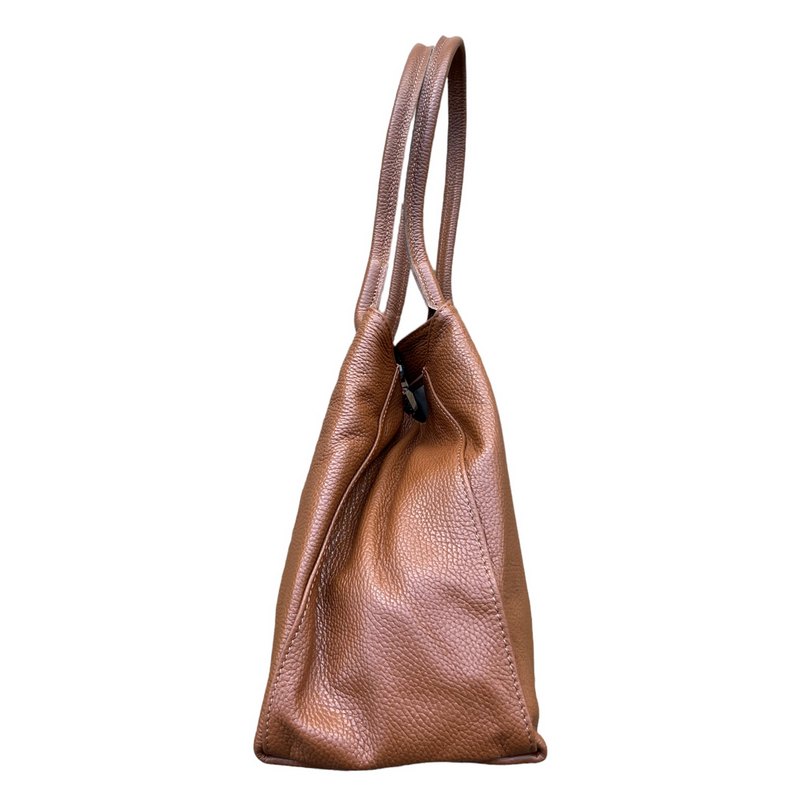 Italian Leather Expandable Tote Bag in Dark Tan PL454 side