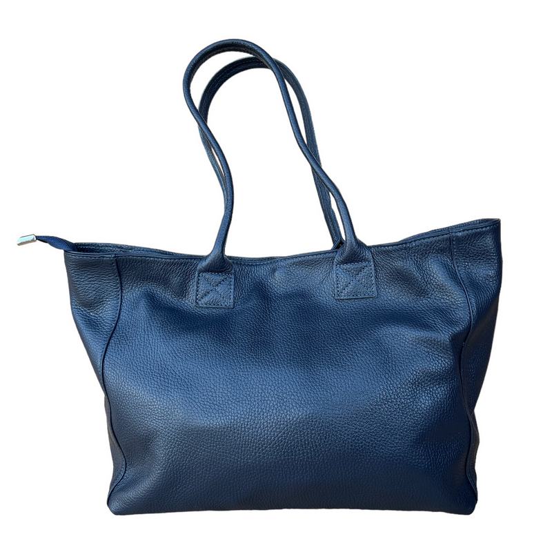 Italian Leather Expandable Tote Bag in Navy PL454 expanded
