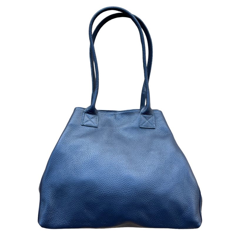 Italian Leather Expandable Tote Bag in Navy PL454 front