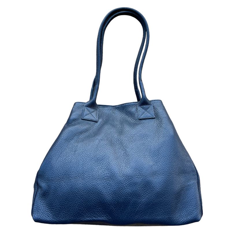 Italian Leather Expandable Tote Bag in Navy PL454 rear