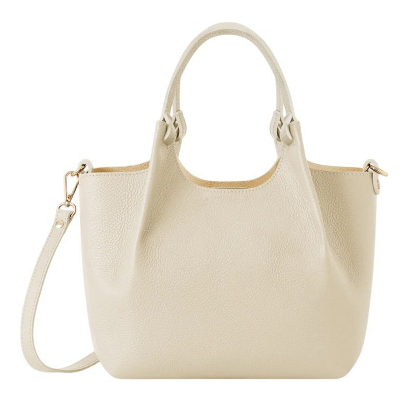 Italian Leather Italian Top-Handle Tote Bag in Cream PM681 front