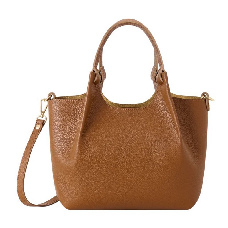 Italian Leather Italian Top-Handle Tote Bag in Dark Tan PM681 front